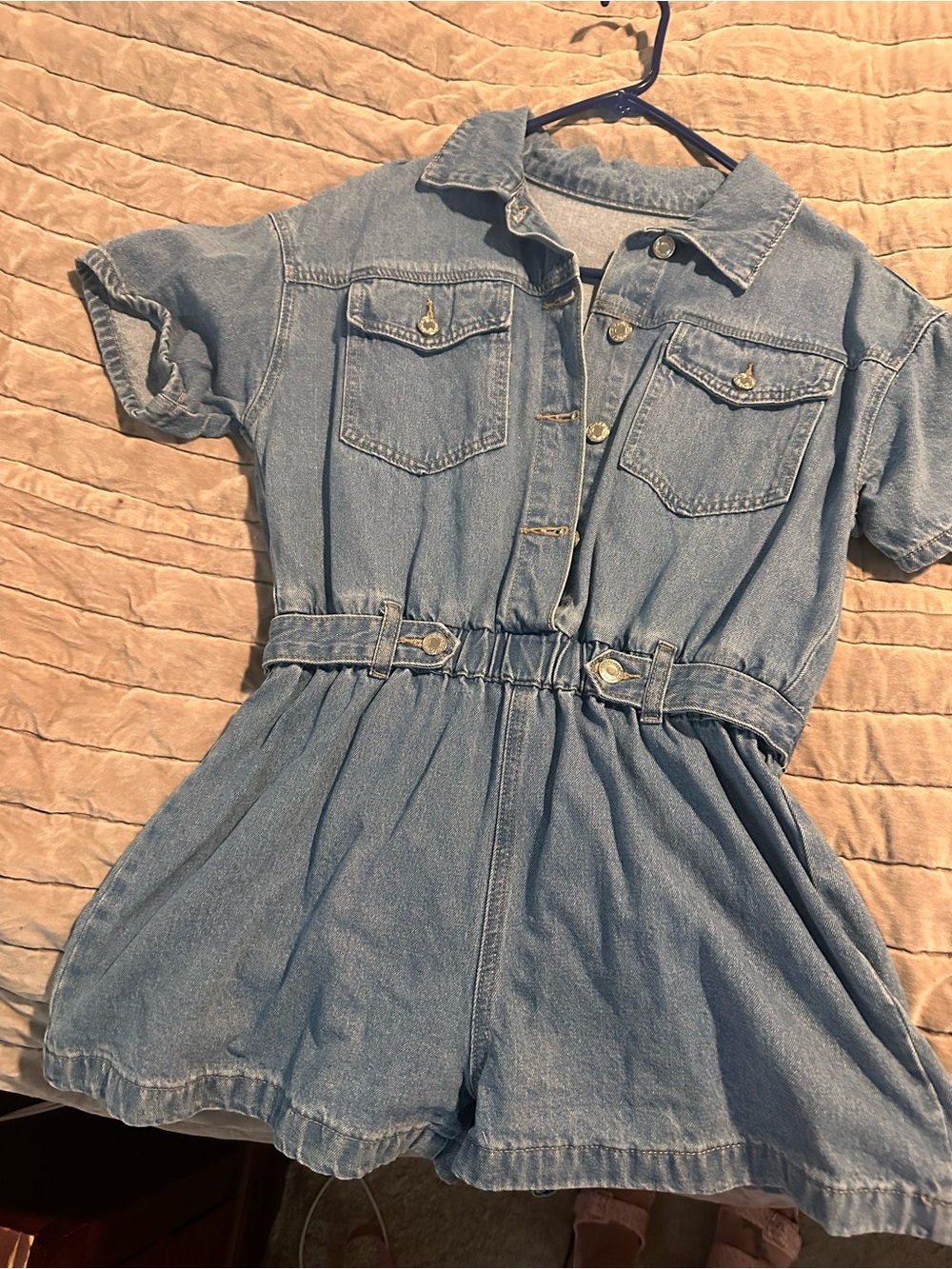 SHEIN Light Blue Denim Jean Shorts Romper